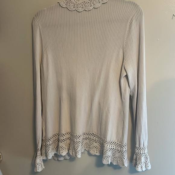 Vintage Cream Crocheted Lace Trim Tie Front Cardigan - Picture 8 of 8